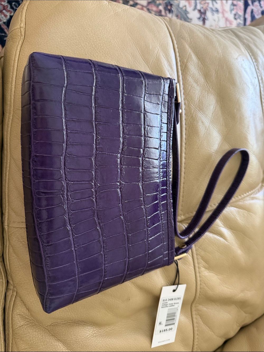 Brahmin Deep Purple Croc-Embossed Leather Wristlet with Gold Plate - Picture 3 of 4